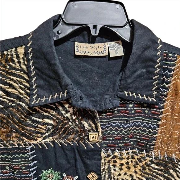 Life Style Patchwork Animal Print Embroidered‎ Vest Women's XL Bohemian Egyptian - Picture 4 of 9